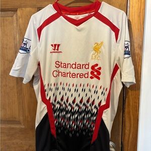 Liverpool FC Away Jersey by Warrior - White & Red Luis Suarez Vintage Barclays